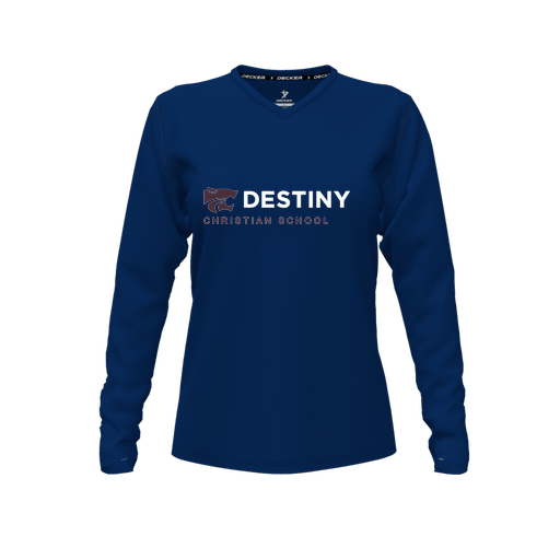 [FTLVCFNV-FYXS-LOGO3] Decker Comfort T-Shirt (Female Youth XS, Navy, V Neck, Logo 3, Long Sleeve)