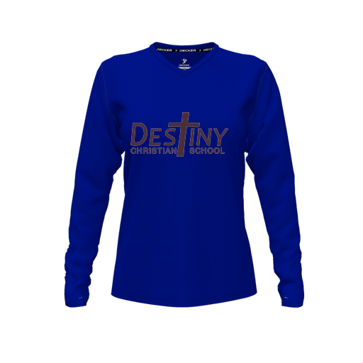 [CUS-DFW-TEES-CMF-VNK-LSL-RYL-FYXS-LOGO2] Comfort T-Shirt (Female Youth XS, Royal, V Neck, Logo 2, Long Sleeve)