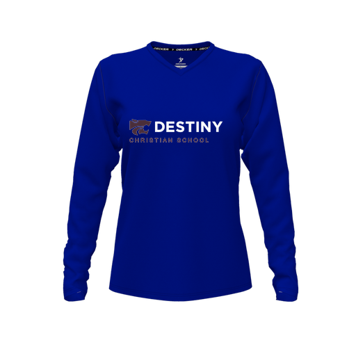 [FTLVCFRY-FYXS-LOGO3] Decker Comfort T-Shirt (Female Youth XS, Royal, V Neck, Logo 3, Long Sleeve)