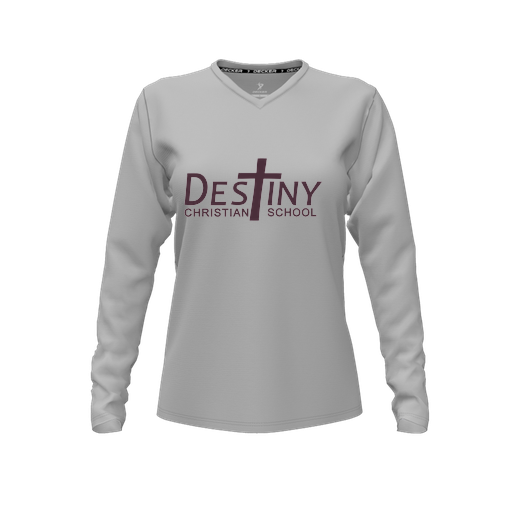 [FTLVCFGY-FYXS-LOGO2] Decker Comfort T-Shirt (Female Youth XS, Gray, V Neck, Logo 2, Long Sleeve)