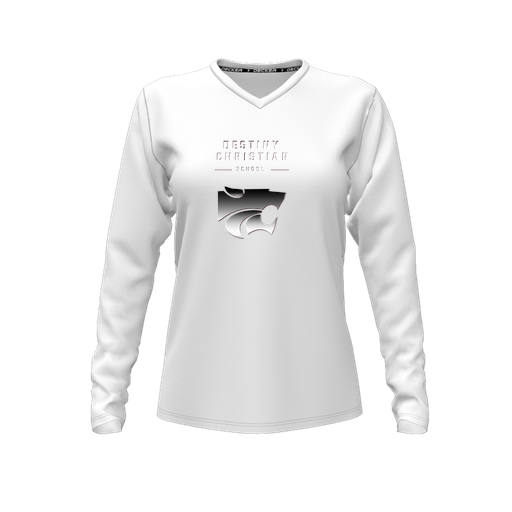 [FTLVPTWH-FYXS-LOGO1] Decker Performance T-Shirt (Female Youth XS, White, V Neck, Logo 1, Long Sleeve)