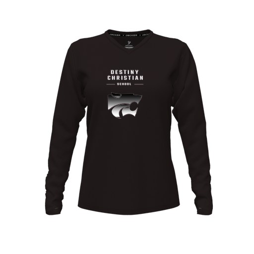 [CUS-DFW-TEES-PER-VNK-LSL-BLK-FYXS-LOGO1] Performance T-Shirt (Female Youth XS, Black, V Neck, Logo 1, Long Sleeve)