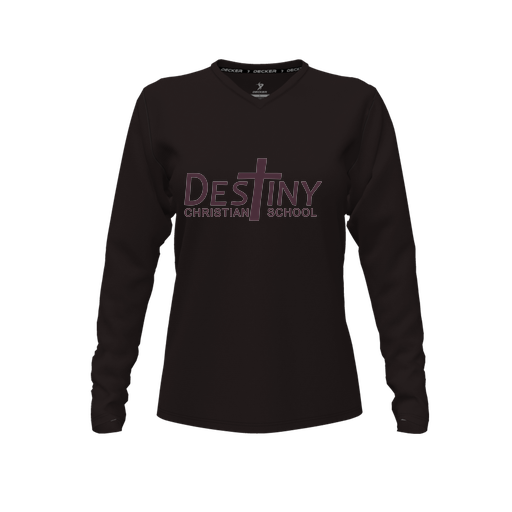 [CUS-DFW-TEES-PER-VNK-LSL-BLK-FYXS-LOGO2] Performance T-Shirt (Female Youth XS, Black, V Neck, Logo 2, Long Sleeve)