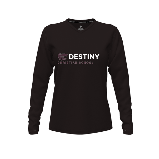 [FTLVPTBK-FYXS-LOGO3] Decker Performance T-Shirt (Female Youth XS, Black, V Neck, Logo 3, Long Sleeve)