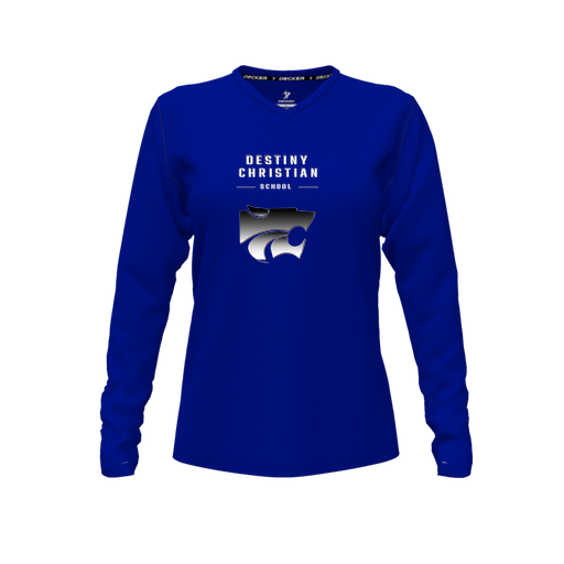 [FTLVPTRY-FYXS-LOGO1] Decker Performance T-Shirt (Female Youth XS, Royal, V Neck, Logo 1, Long Sleeve)