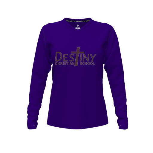 [FTLVPTPP-FYXS-LOGO2] Decker Performance T-Shirt (Female Youth XS, Purple, V Neck, Logo 2, Long Sleeve)